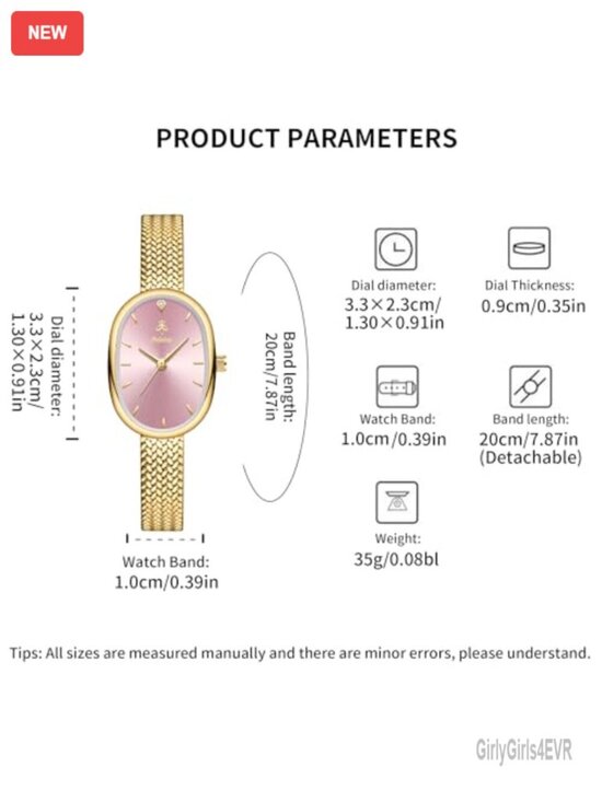 Vintage Oval Gold Women’s Watch, Waterproof Elegant Bracelet Watch for Small